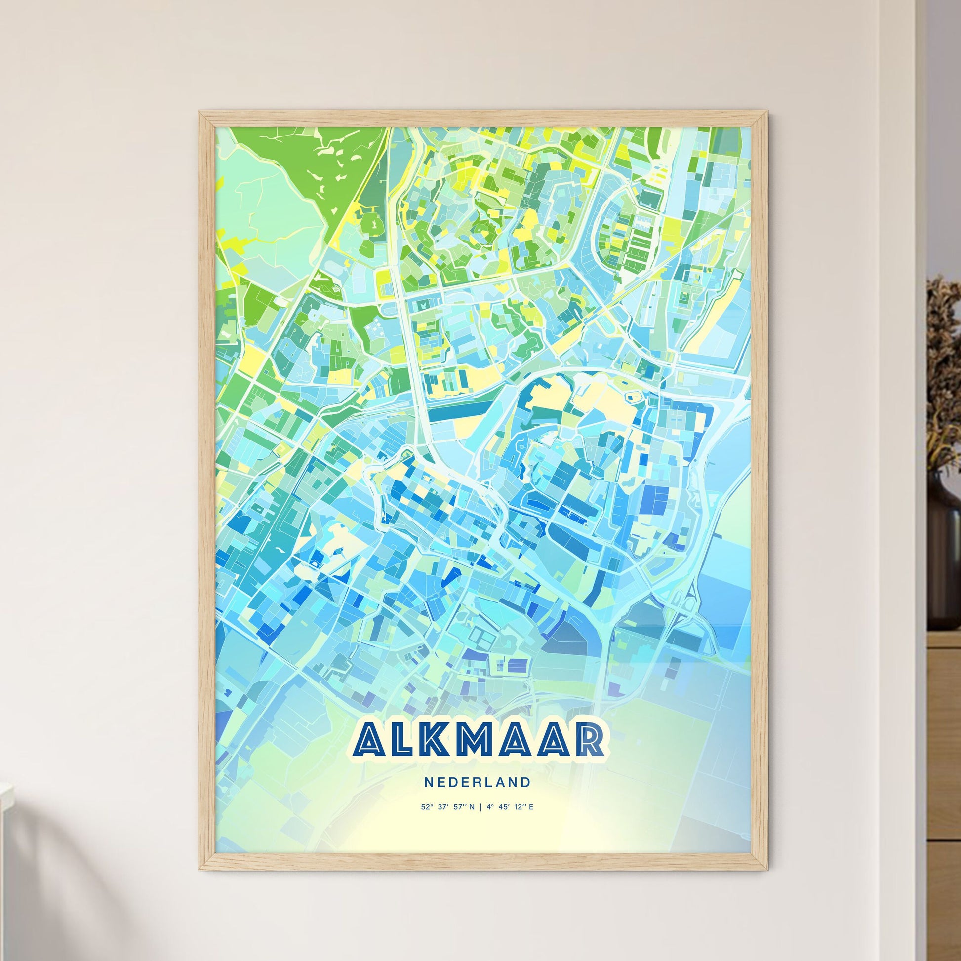 Colorful ALKMAAR NETHERLANDS Fine Art Map Cool Blue