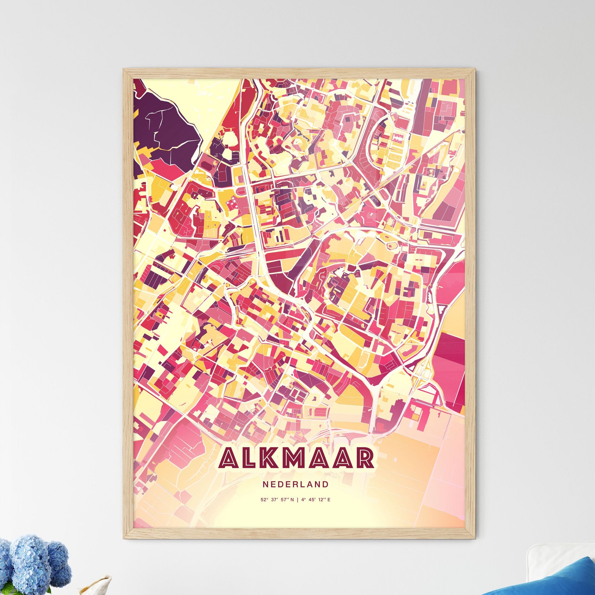 Colorful ALKMAAR NETHERLANDS Fine Art Map Hot Red