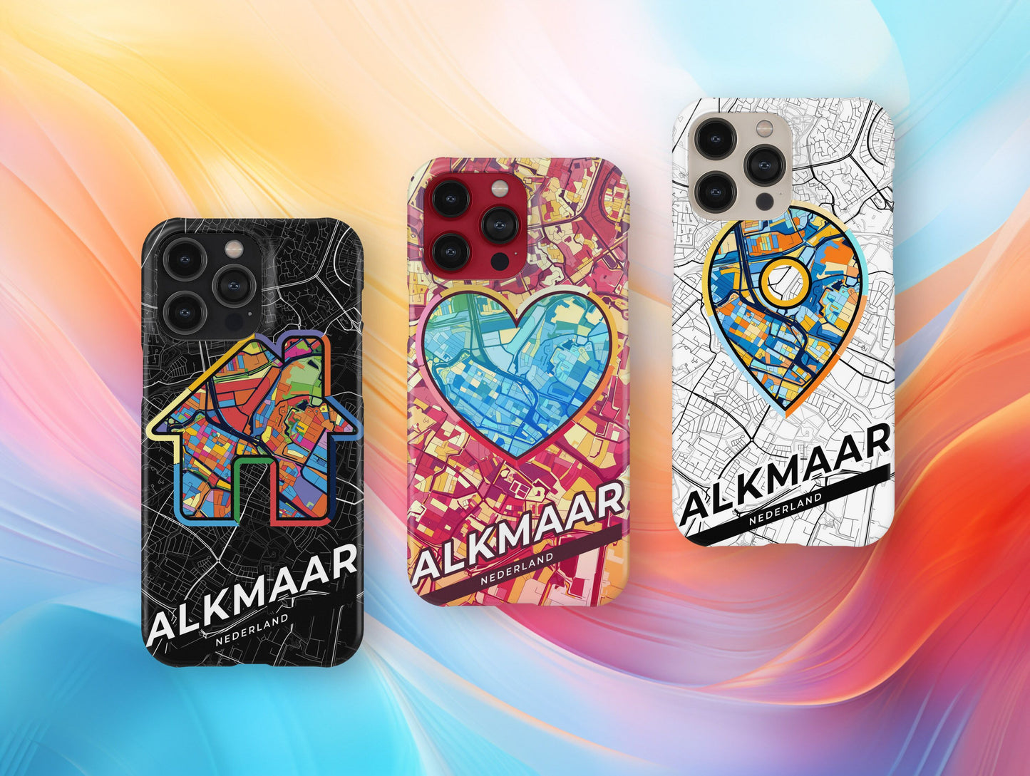 Alkmaar Netherlands slim phone case with colorful icon. Birthday, wedding or housewarming gift. Couple match cases.