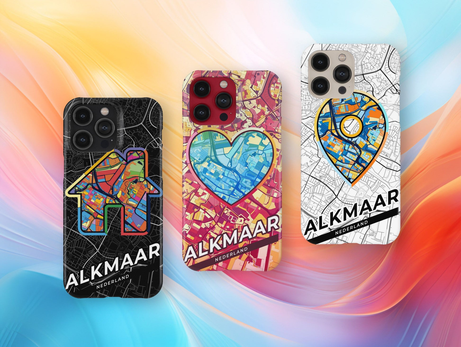 Alkmaar Netherlands slim phone case with colorful icon. Birthday, wedding or housewarming gift. Couple match cases.
