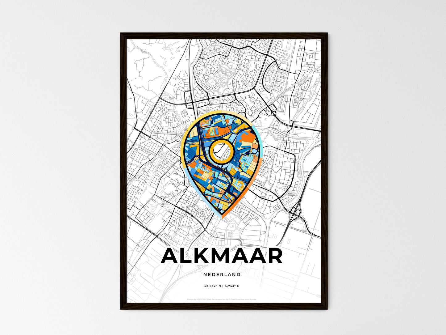 Alkmaar Netherlands wedding art map with pointer icon