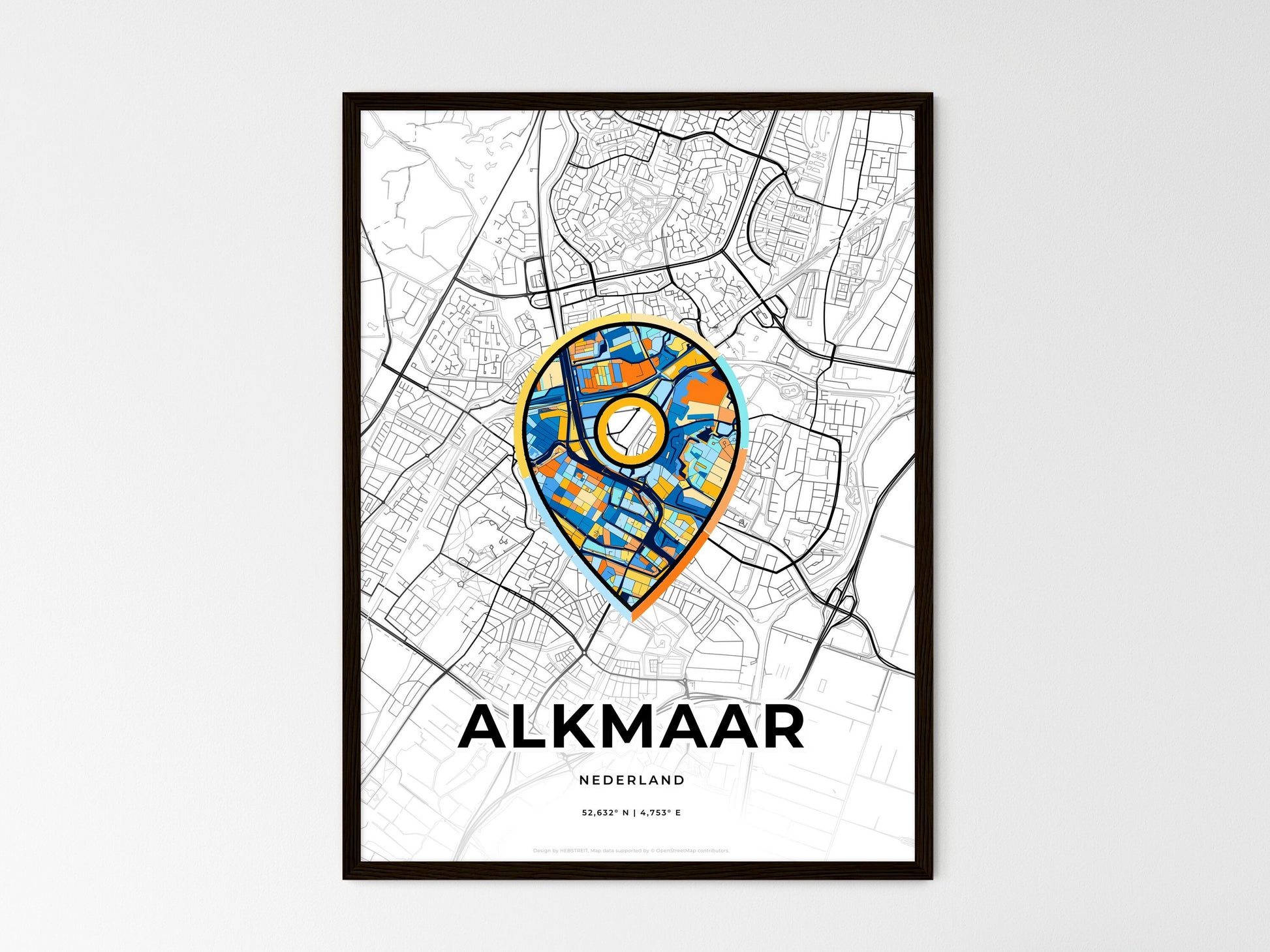 Alkmaar Netherlands wedding art map with pointer icon