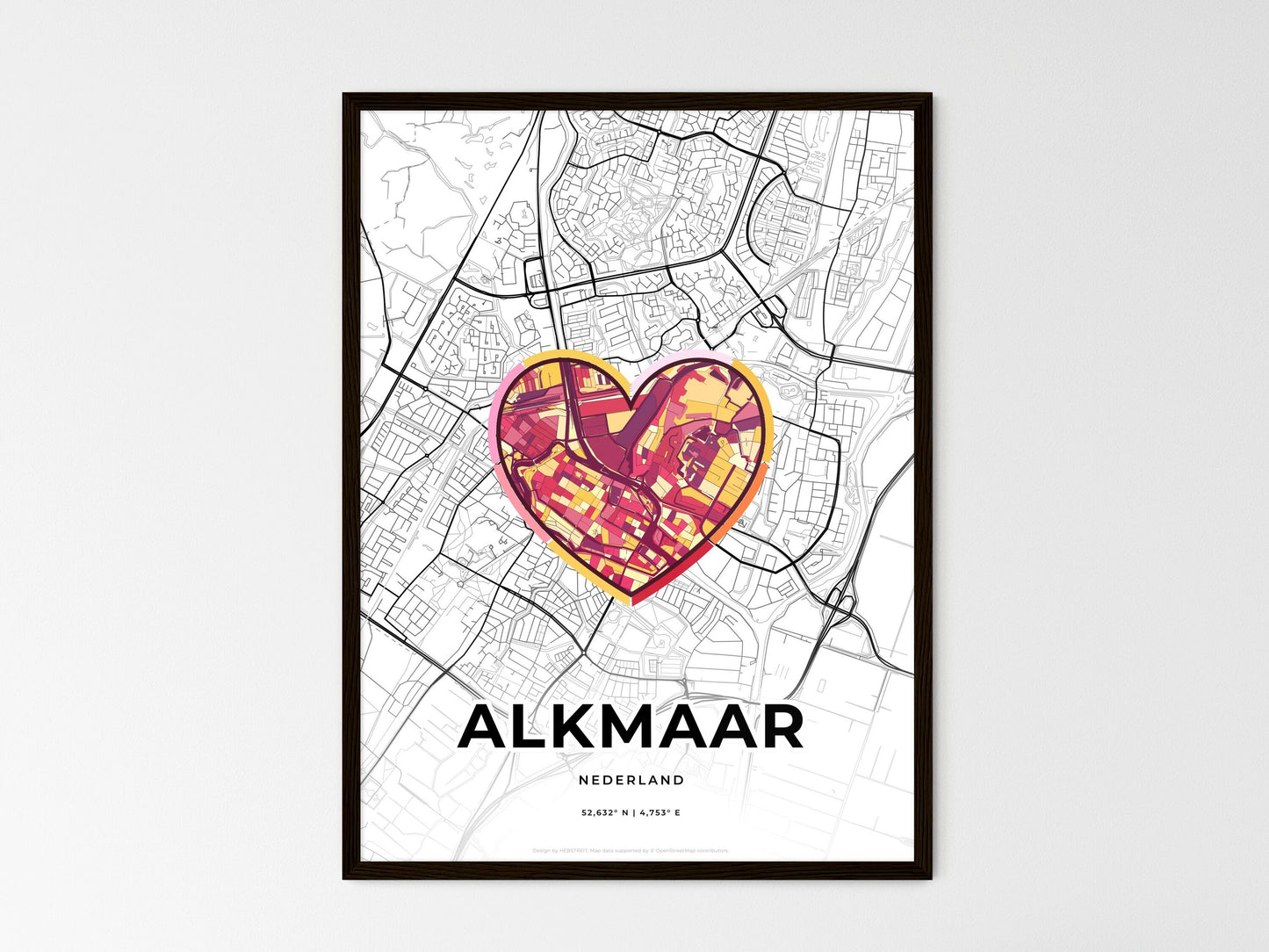 Alkmaar Netherlands wedding art map with heart icon