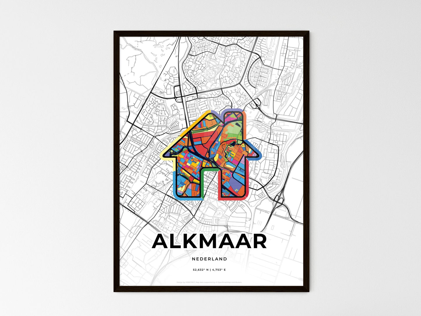 Alkmaar Netherlands wedding art map with home icon