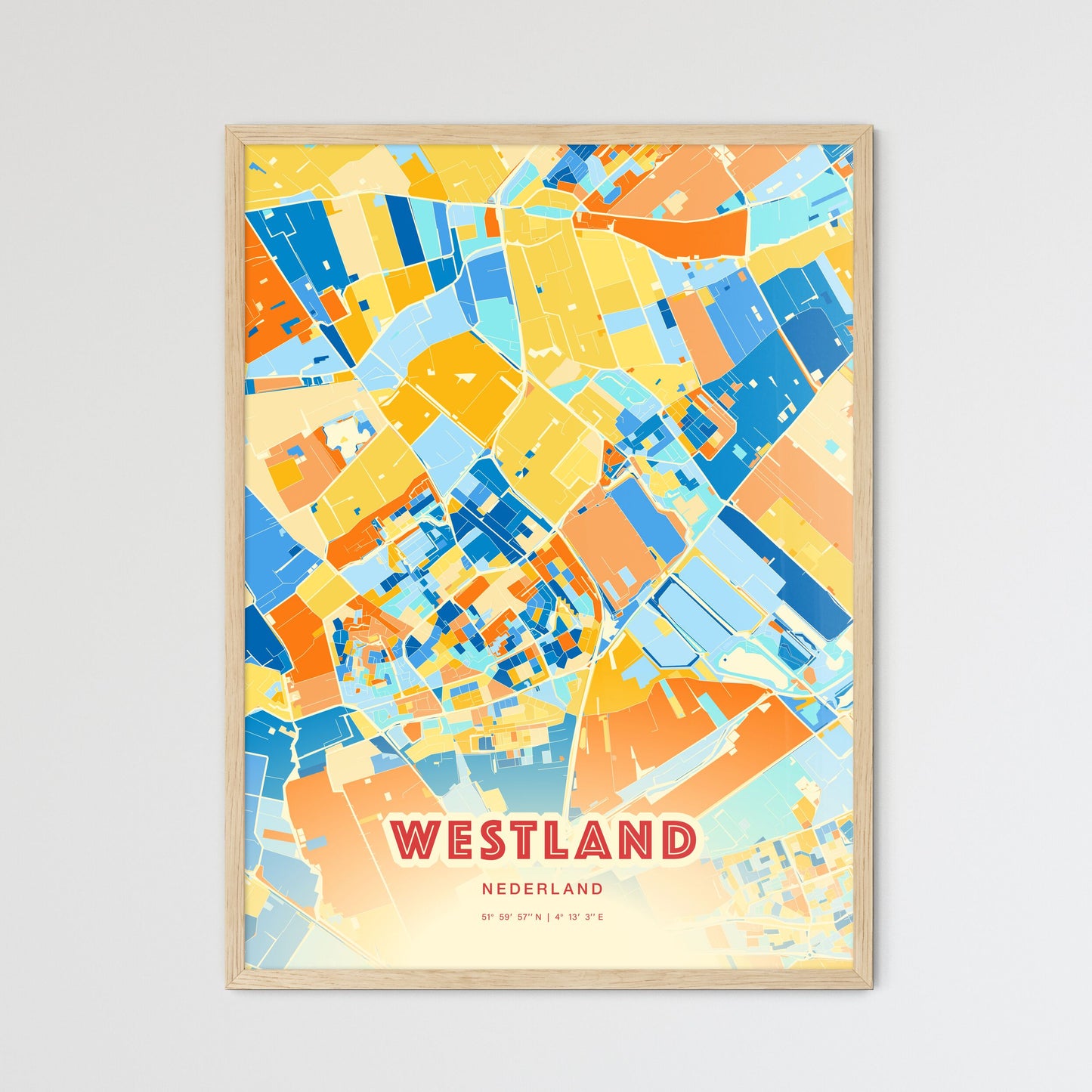 Colorful WESTLAND NETHERLANDS Fine Art Map Blue Orange