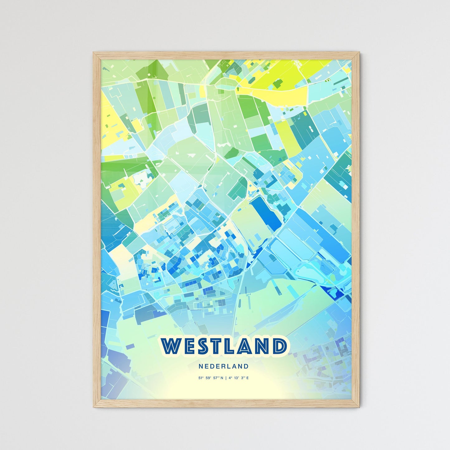 Colorful WESTLAND NETHERLANDS Fine Art Map Cool Blue