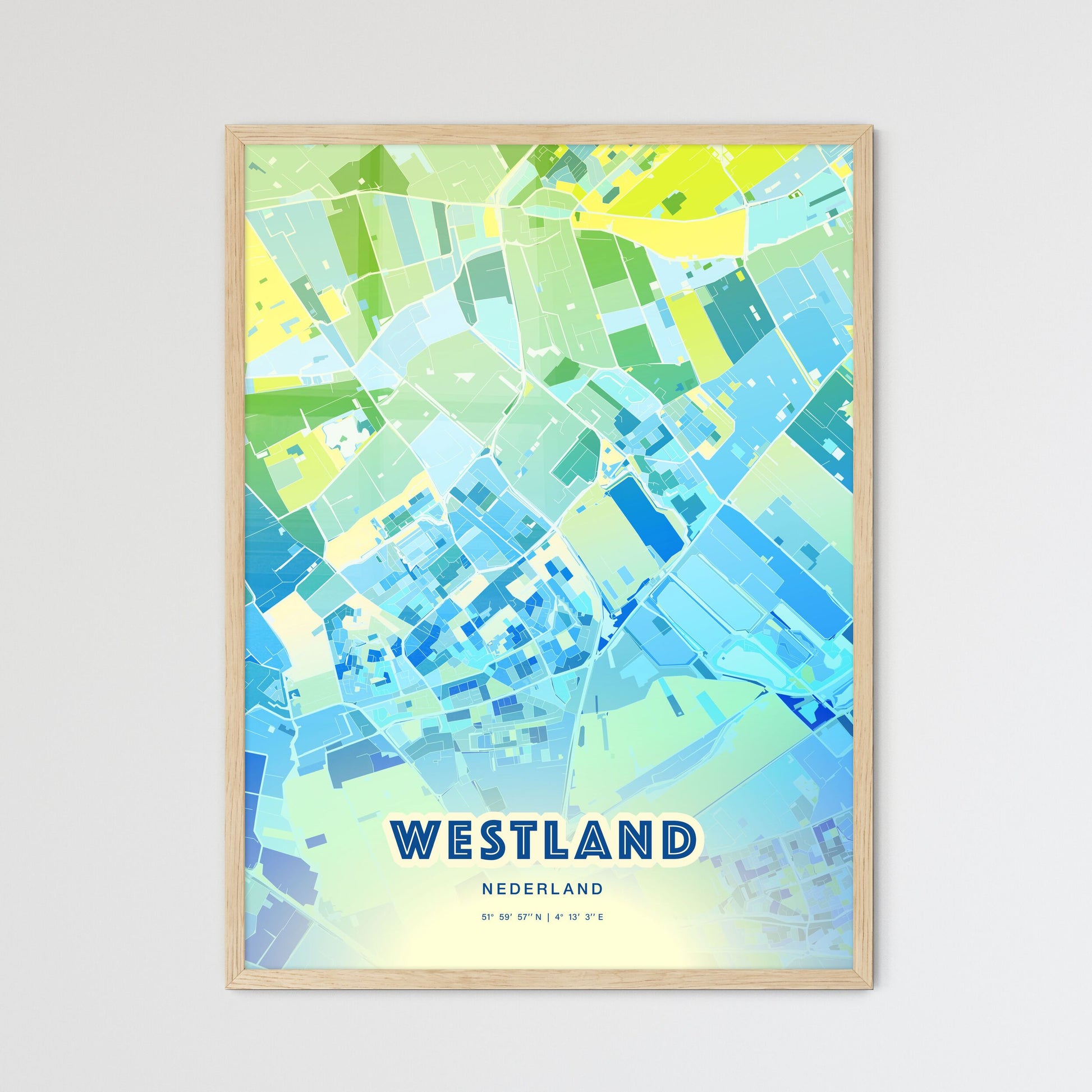 Colorful WESTLAND NETHERLANDS Fine Art Map Cool Blue