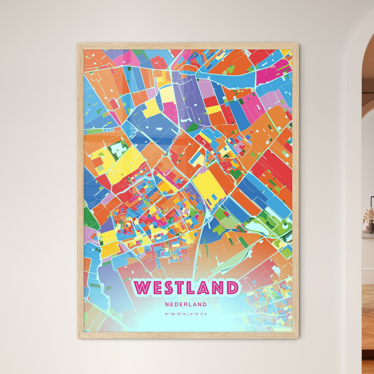 Colorful WESTLAND NETHERLANDS Fine Art Map Crazy Colors