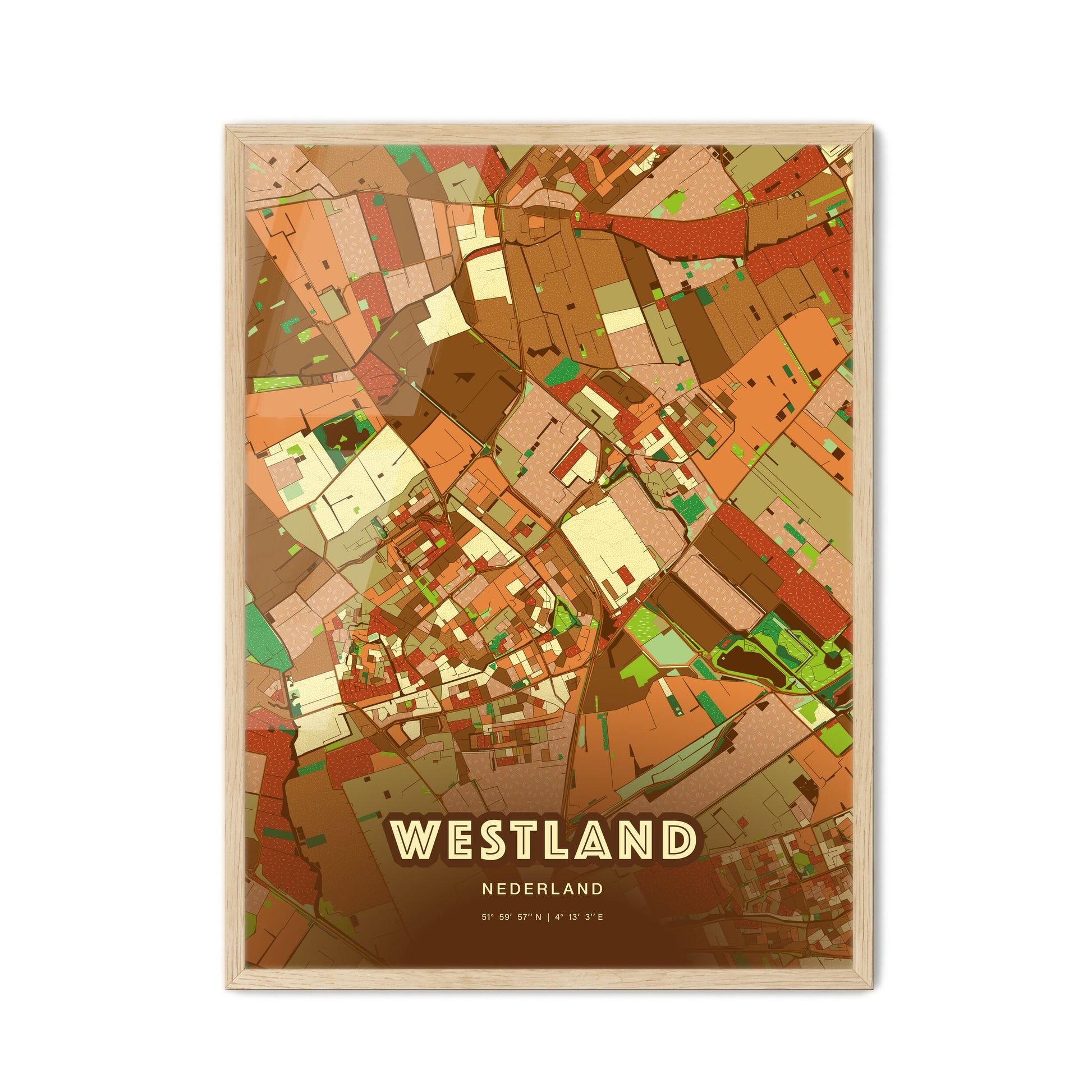 Colorful WESTLAND NETHERLANDS Fine Art Map Farmhouse