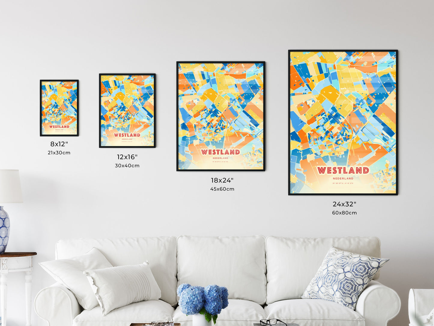 Colorful WESTLAND NETHERLANDS Fine Art Map Blue Orange