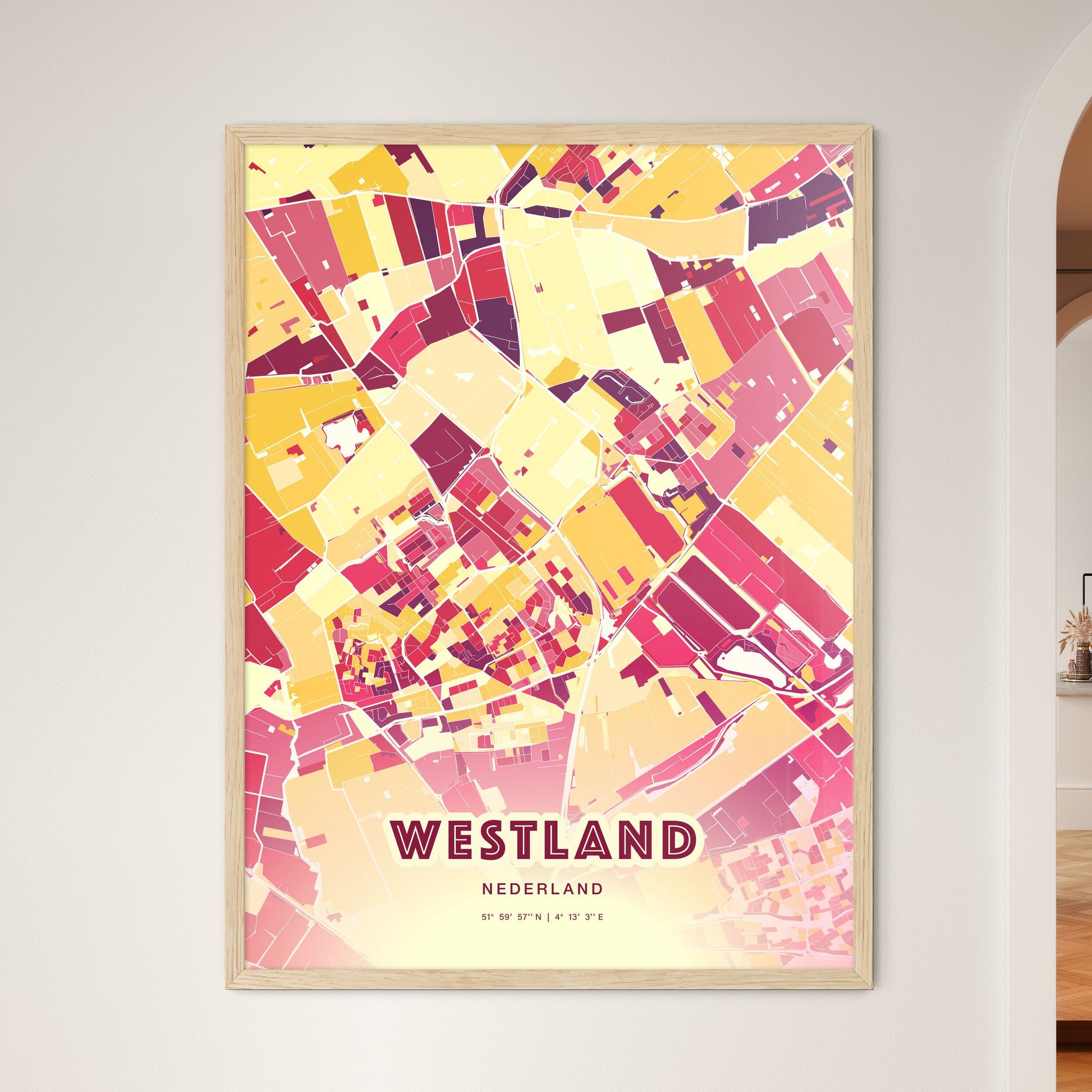 Colorful WESTLAND NETHERLANDS Fine Art Map Hot Red