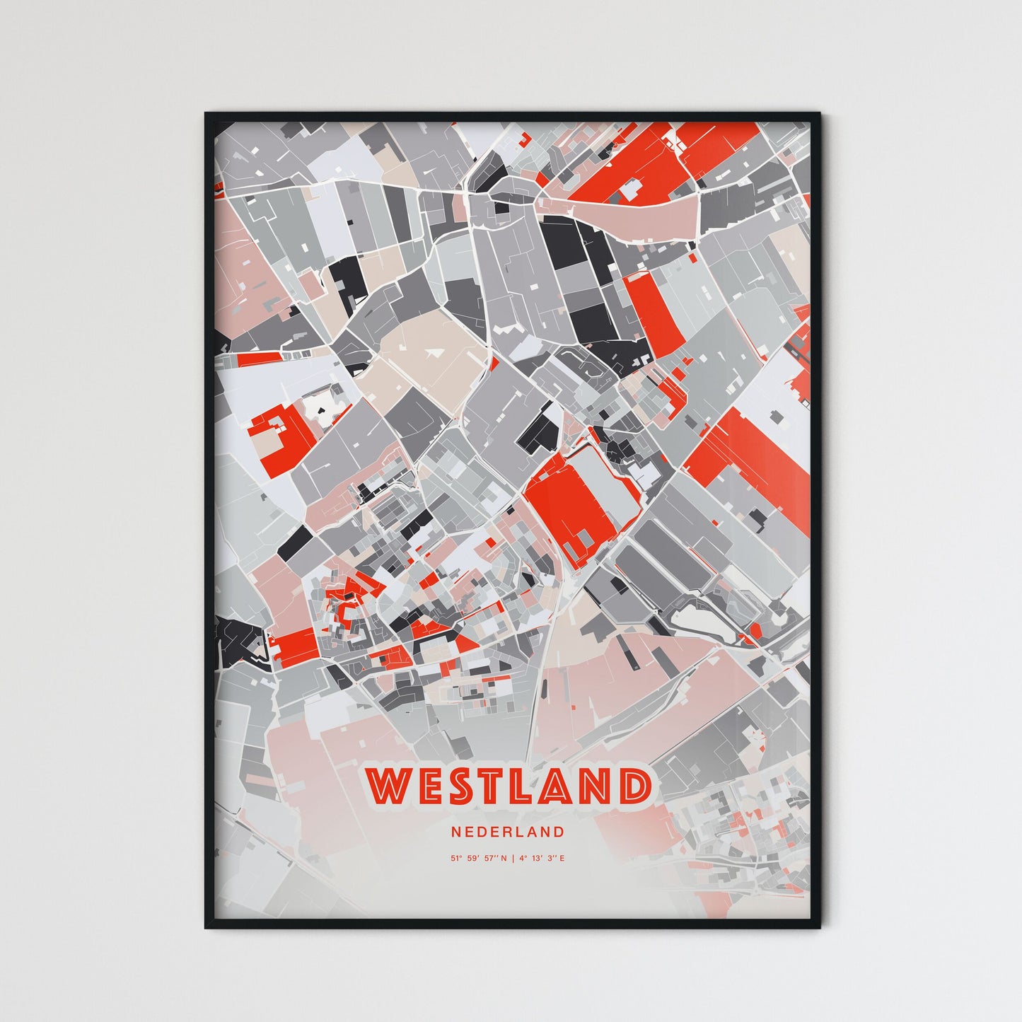 Colorful WESTLAND NETHERLANDS Fine Art Map Modern