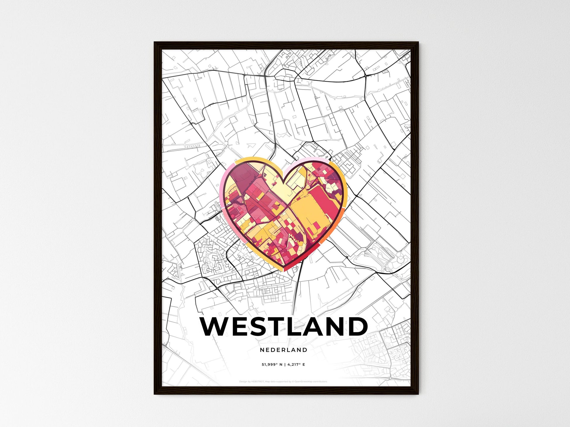 Westland Netherlands wedding art map with heart icon