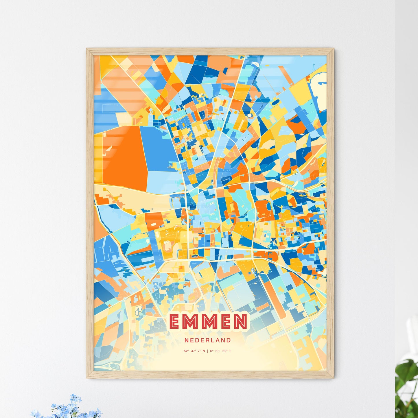 Colorful EMMEN NETHERLANDS Fine Art Map Blue Orange