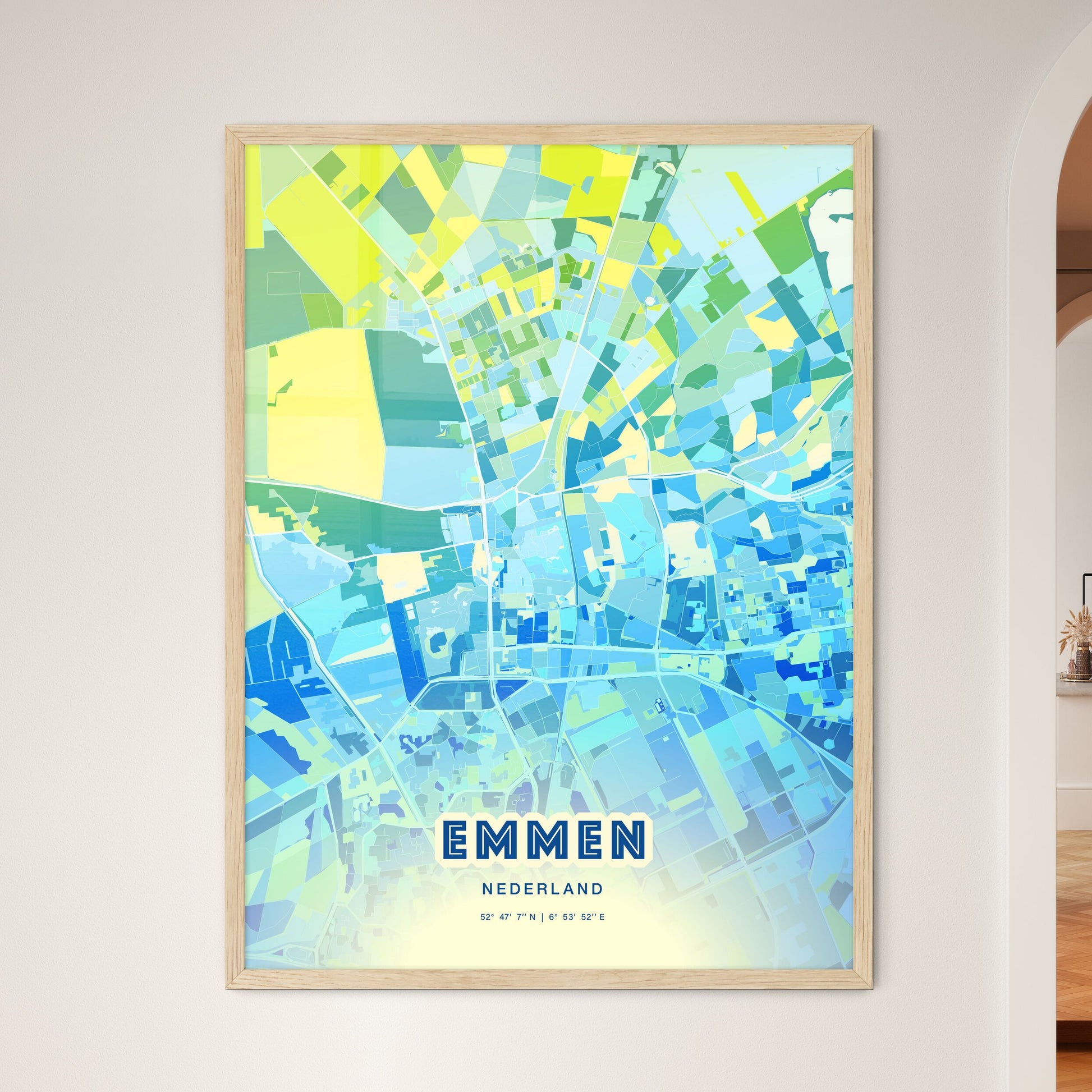 Colorful EMMEN NETHERLANDS Fine Art Map Cool Blue