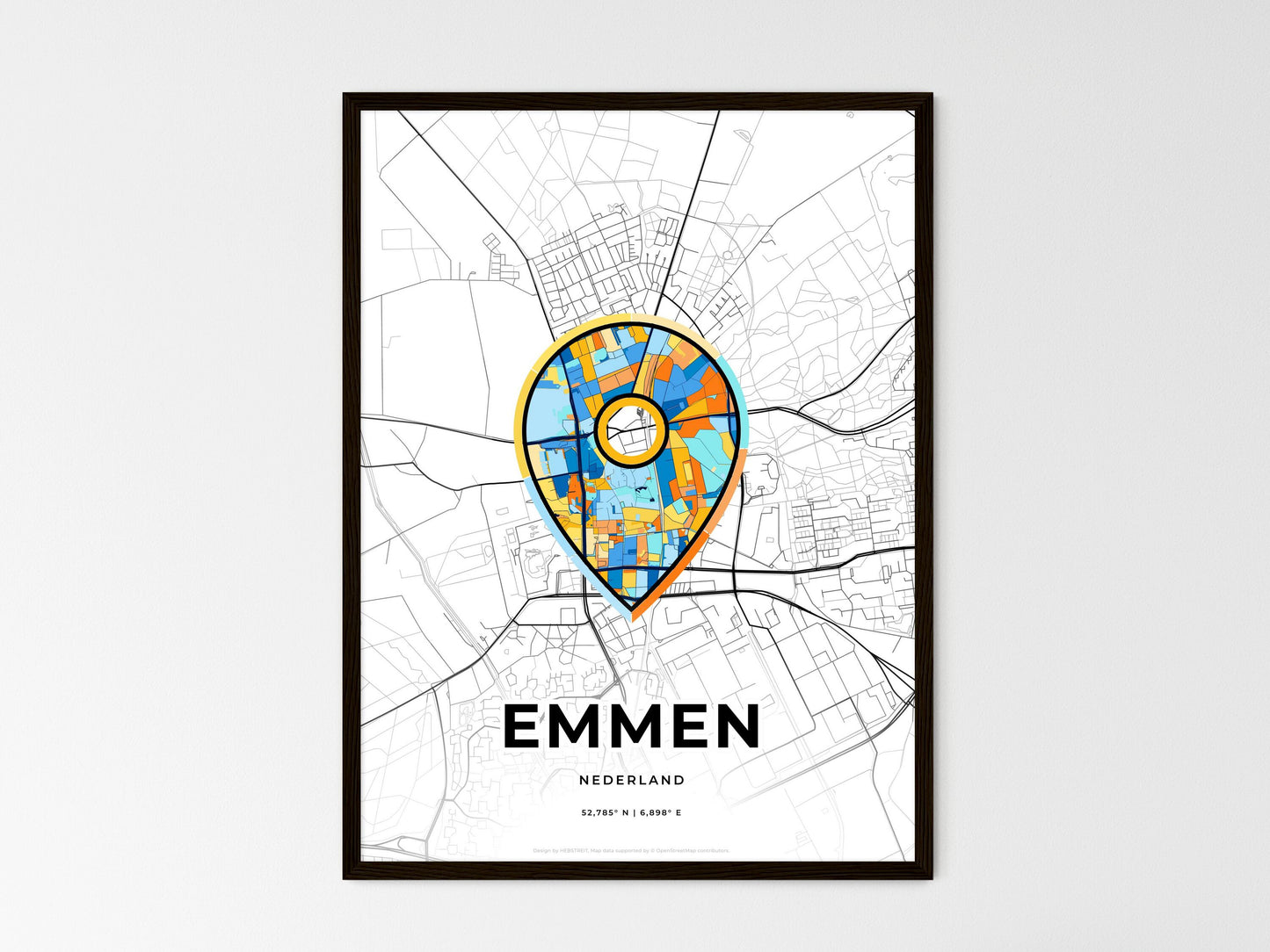 Emmen Netherlands wedding art map with pointer icon