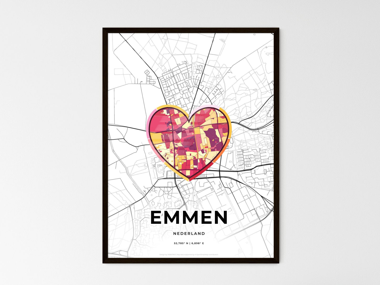 Emmen Netherlands wedding art map with heart icon
