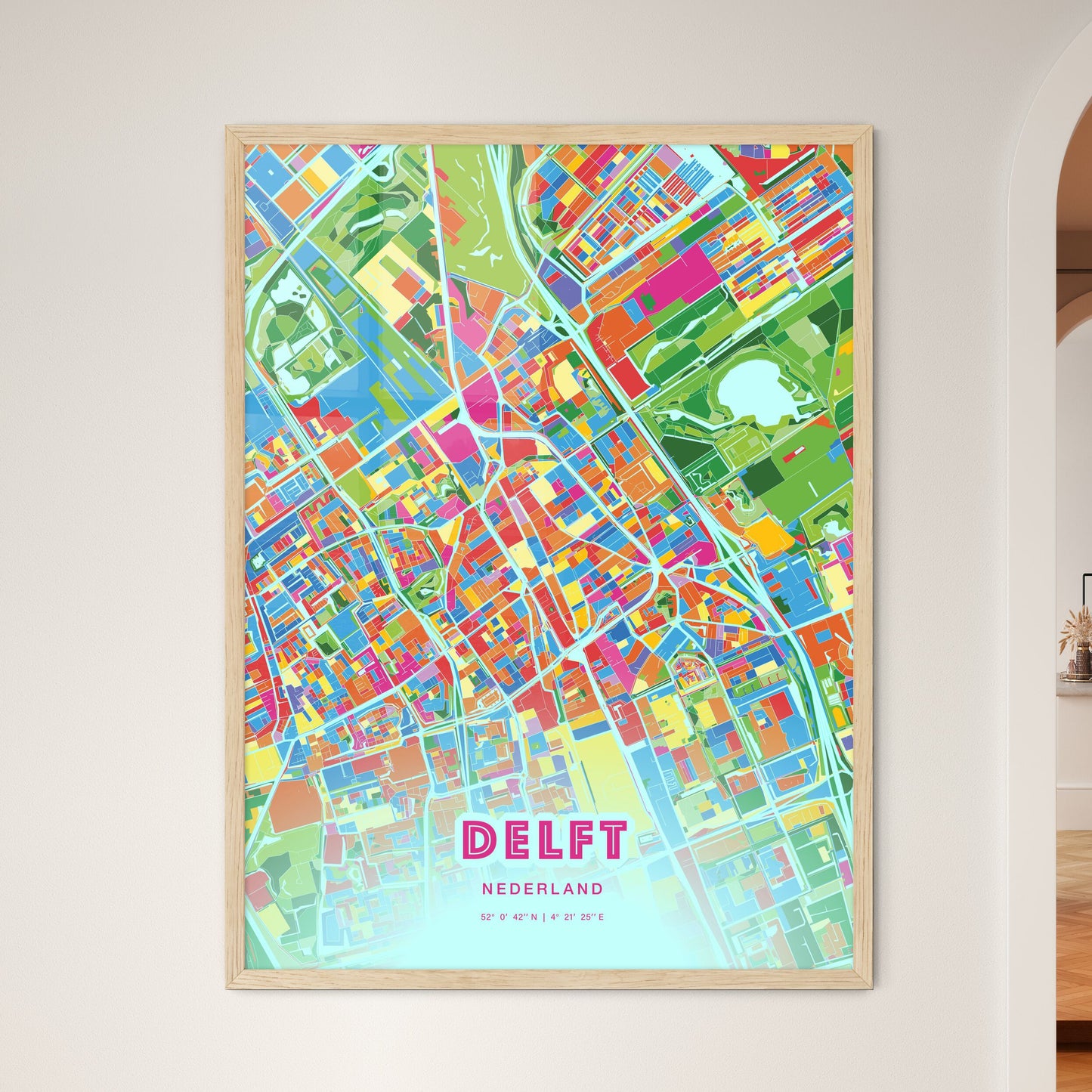 Colorful DELFT NETHERLANDS Fine Art Map Crazy Colors