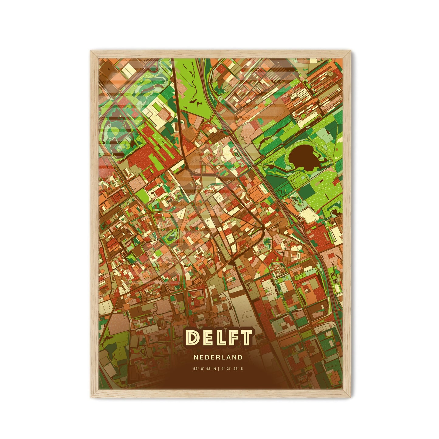 Colorful DELFT NETHERLANDS Fine Art Map Farmhouse