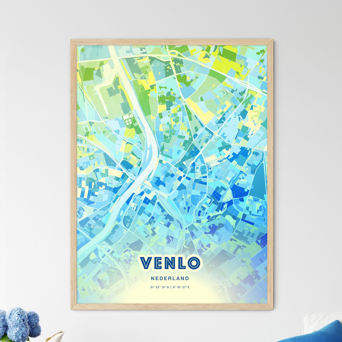 Colorful VENLO NETHERLANDS Fine Art Map Cool Blue