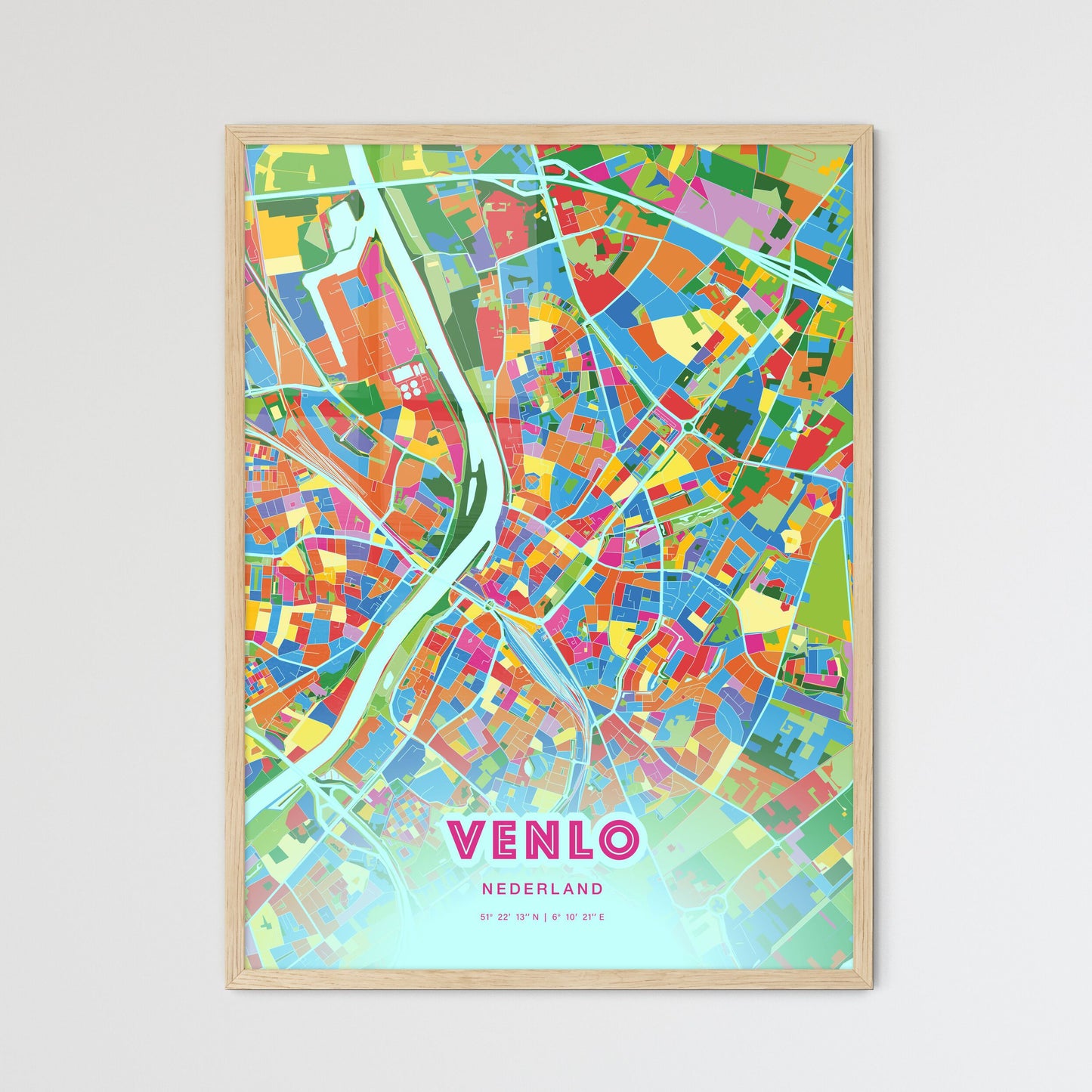 Colorful VENLO NETHERLANDS Fine Art Map Crazy Colors