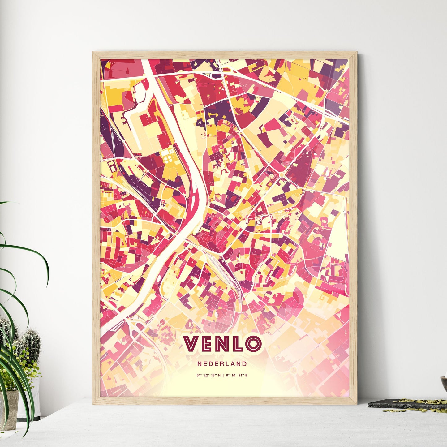 Colorful VENLO NETHERLANDS Fine Art Map Hot Red