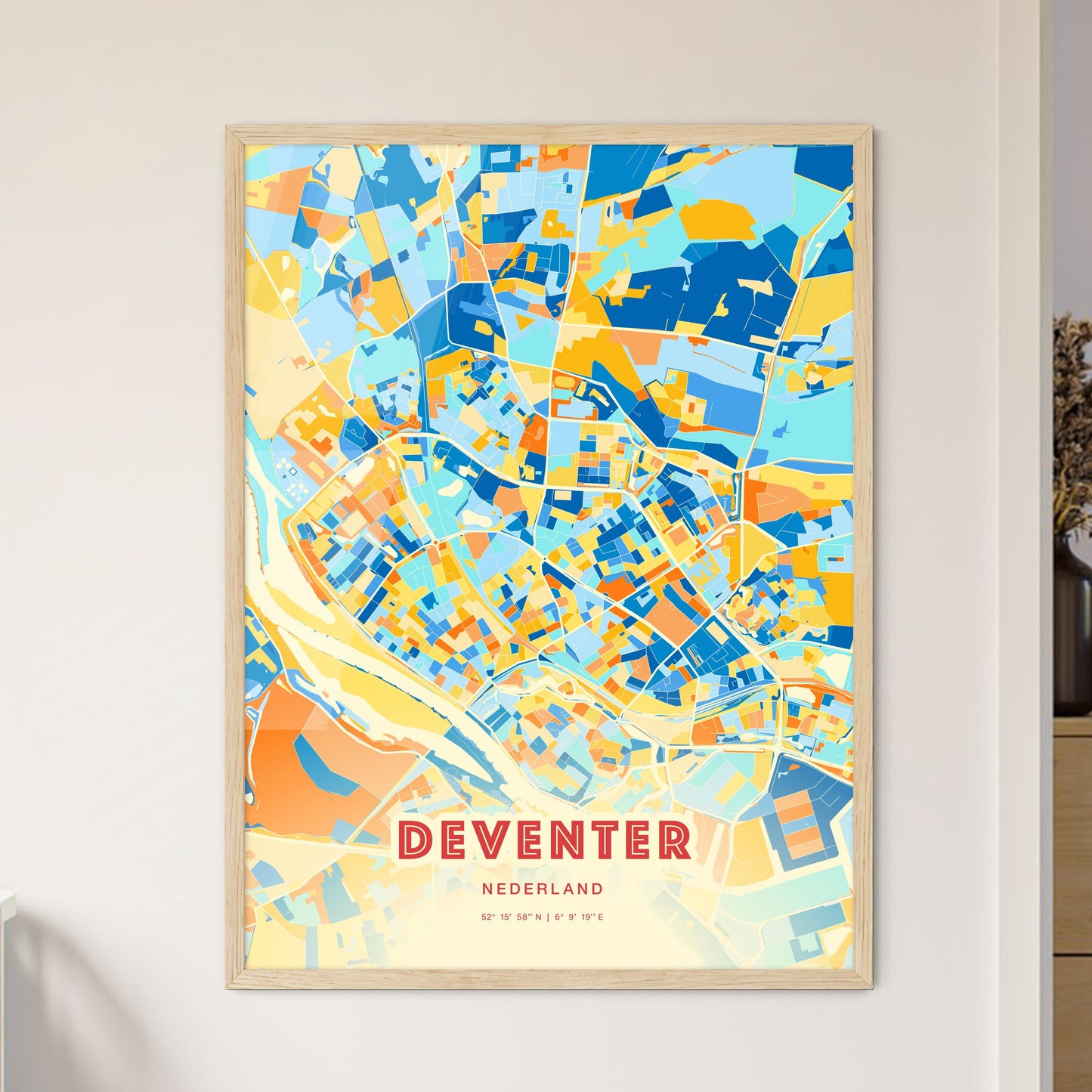 Colorful DEVENTER NETHERLANDS Fine Art Map Blue Orange