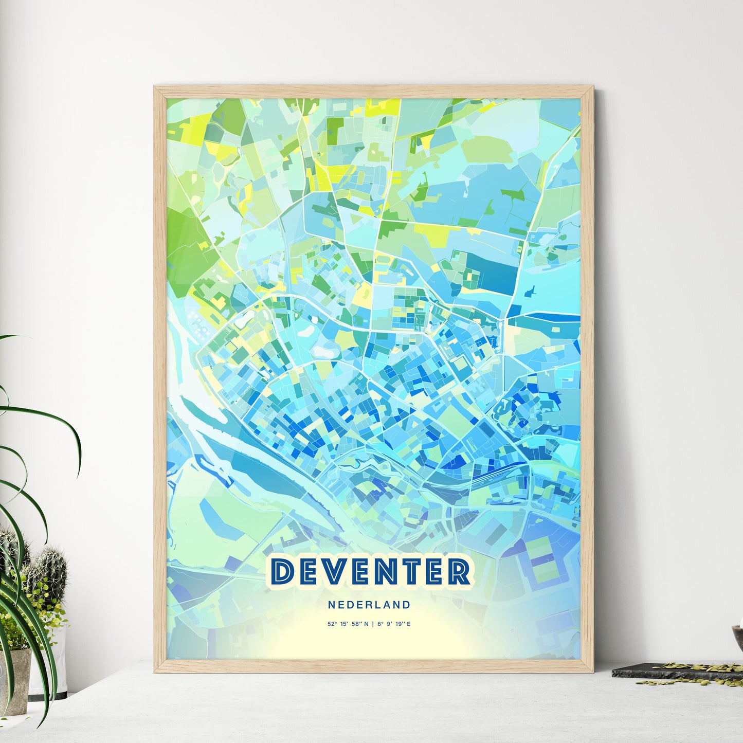 Colorful DEVENTER NETHERLANDS Fine Art Map Cool Blue