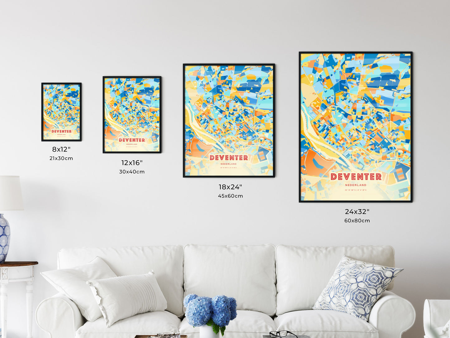 Colorful DEVENTER NETHERLANDS Fine Art Map Blue Orange