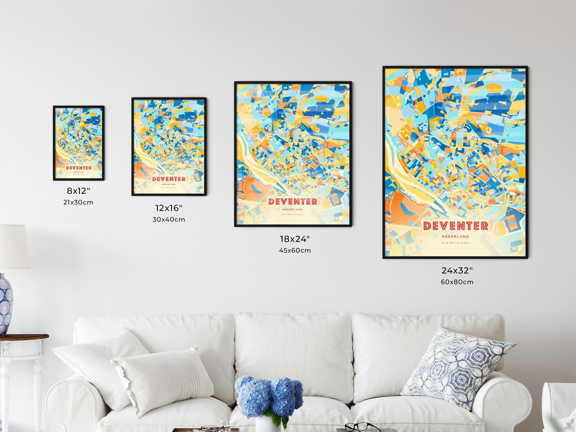 Colorful DEVENTER NETHERLANDS Fine Art Map Blue Orange