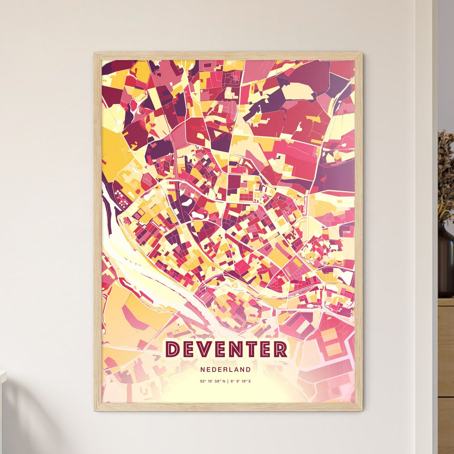 Colorful DEVENTER NETHERLANDS Fine Art Map Hot Red