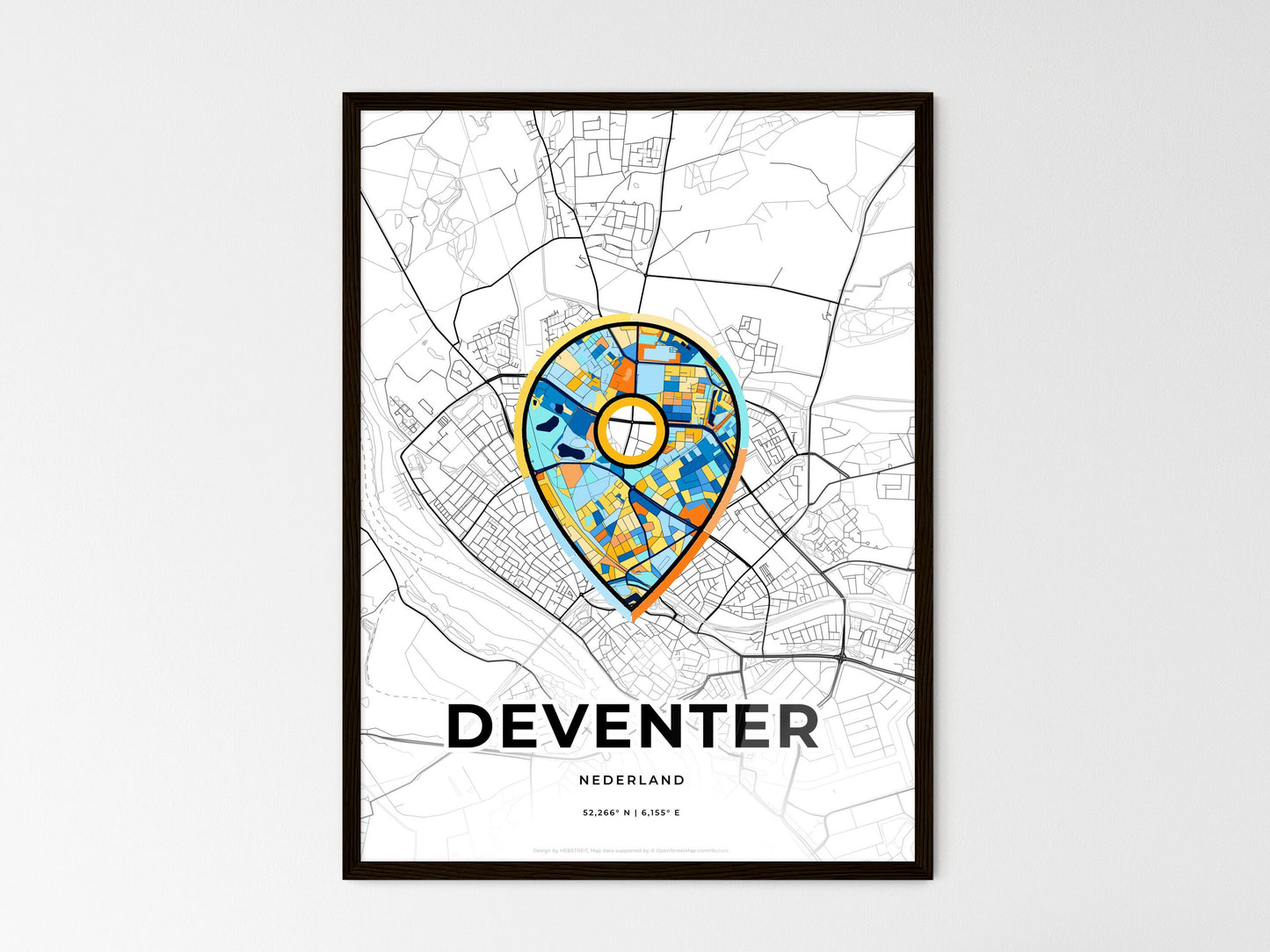 Deventer Netherlands wedding art map with pointer icon