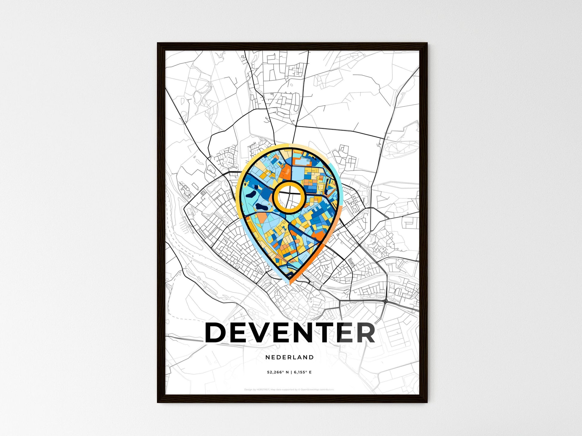 Deventer Netherlands wedding art map with pointer icon