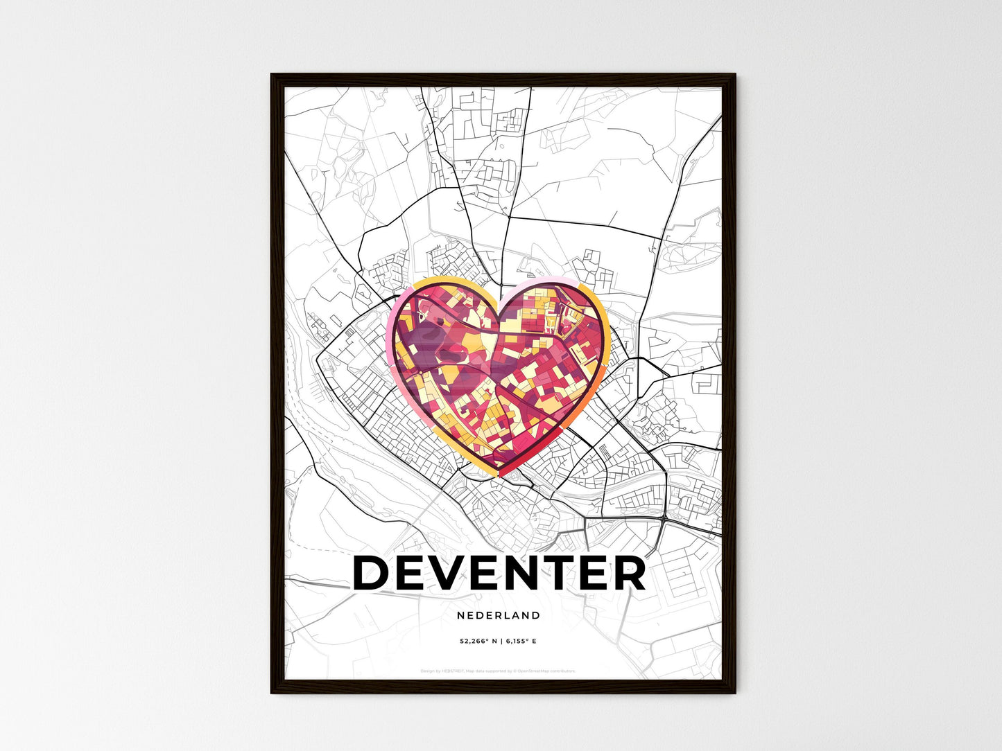 Deventer Netherlands wedding art map with heart icon