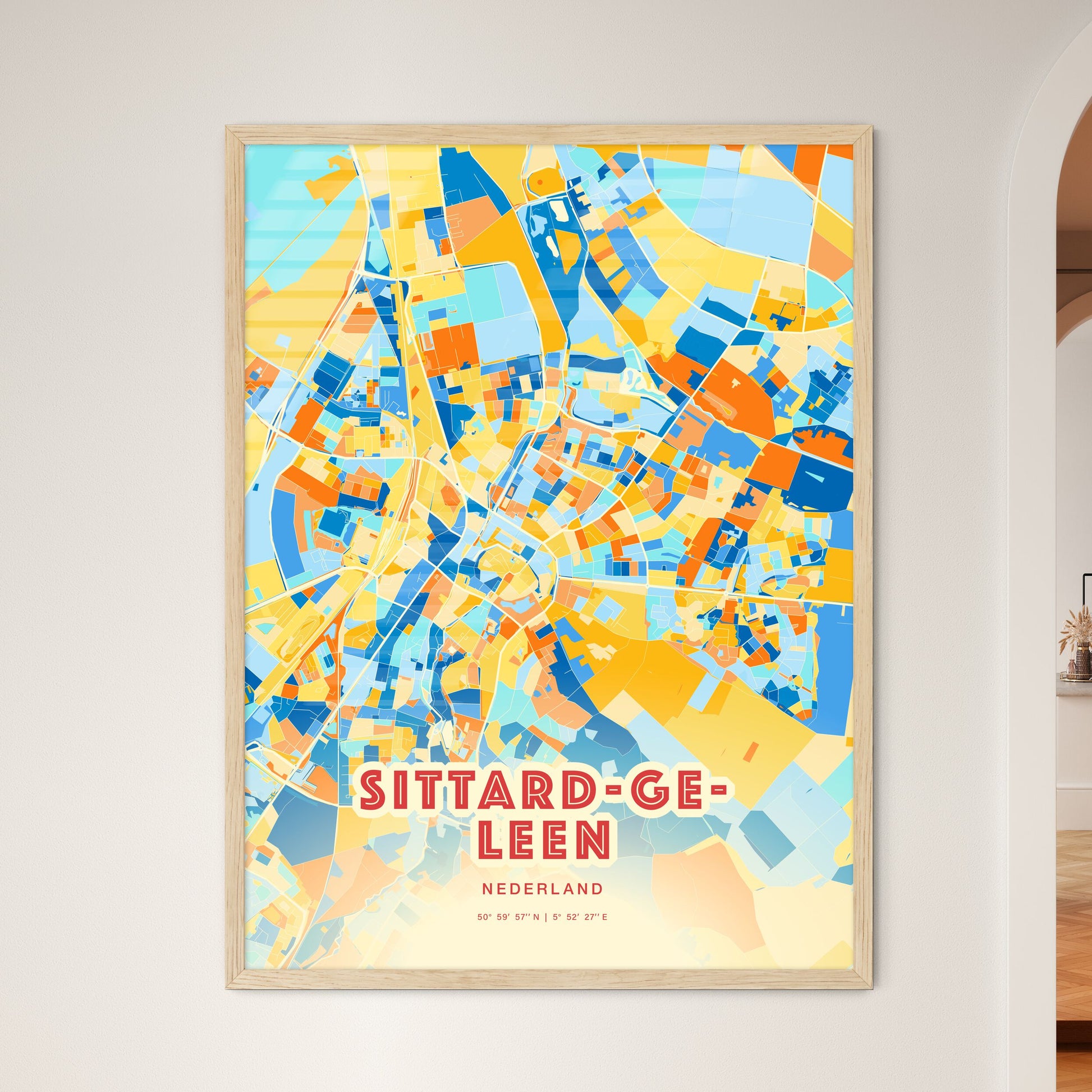 Colorful SITTARD-GELEEN NETHERLANDS Fine Art Map Blue Orange