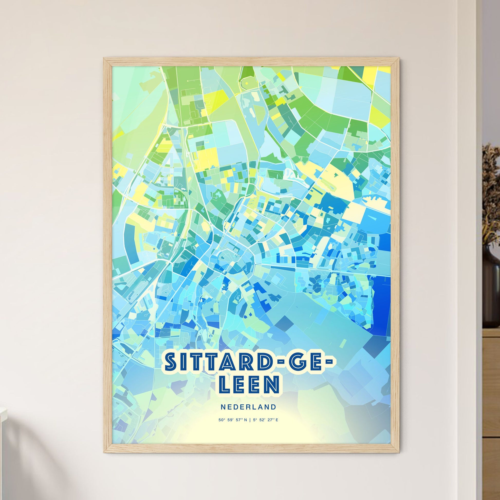 Colorful SITTARD-GELEEN NETHERLANDS Fine Art Map Cool Blue