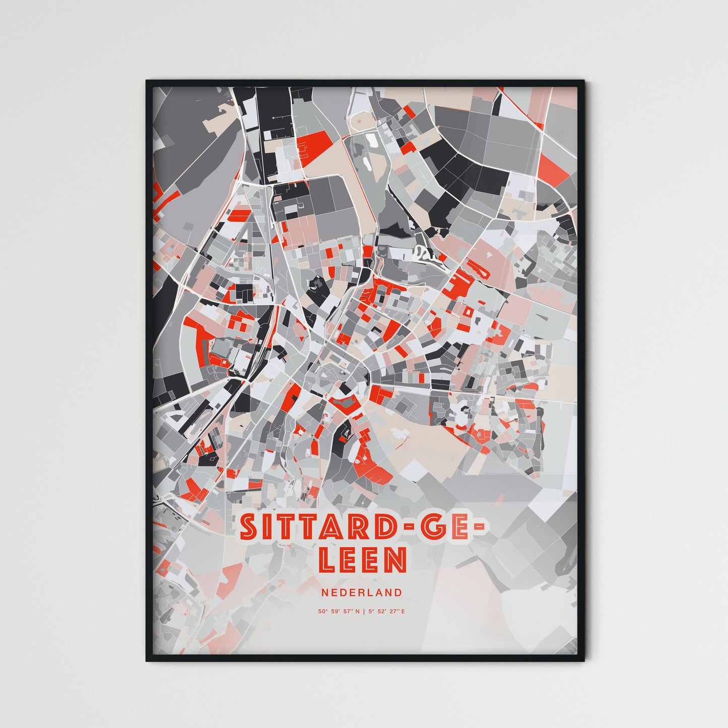 Colorful SITTARD-GELEEN NETHERLANDS Fine Art Map Modern