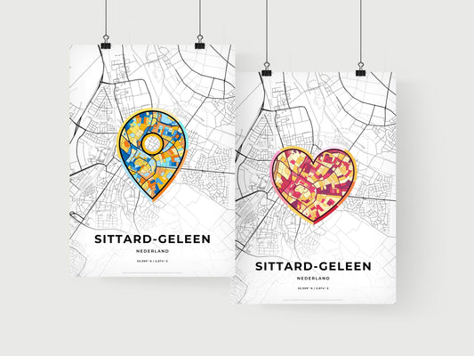 SITTARD-GELEEN NETHERLANDS minimal art map with a colorful icon. Where it all began, Couple map gift.