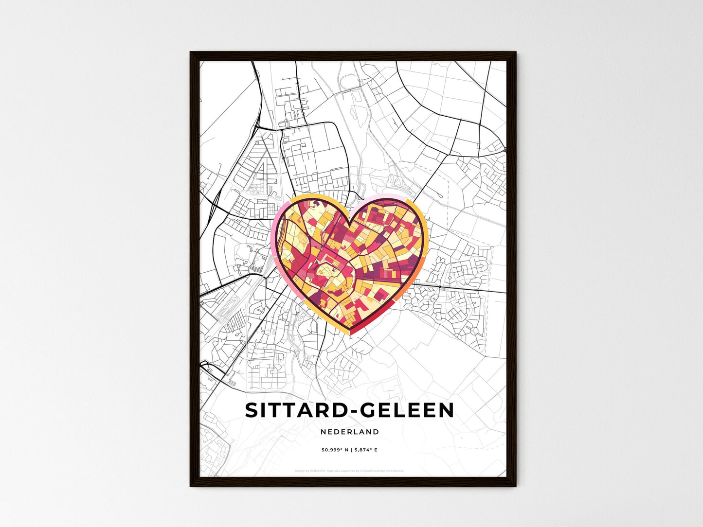 Sittard-Geleen Netherlands wedding art map with heart icon