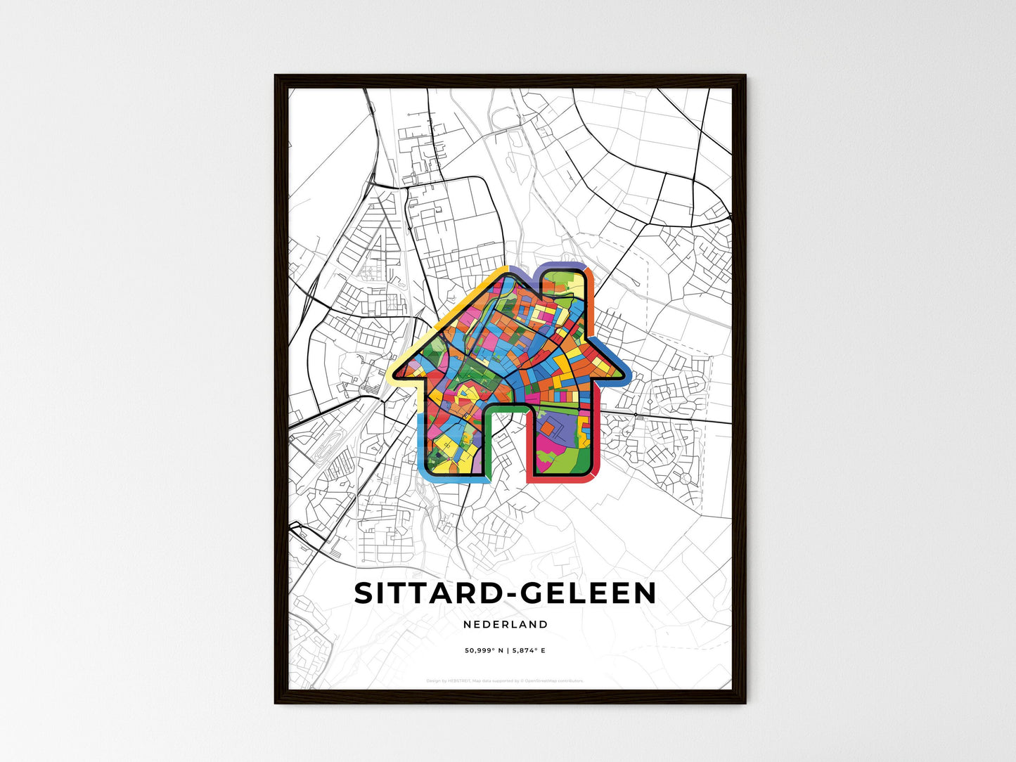 Sittard-Geleen Netherlands wedding art map with home icon