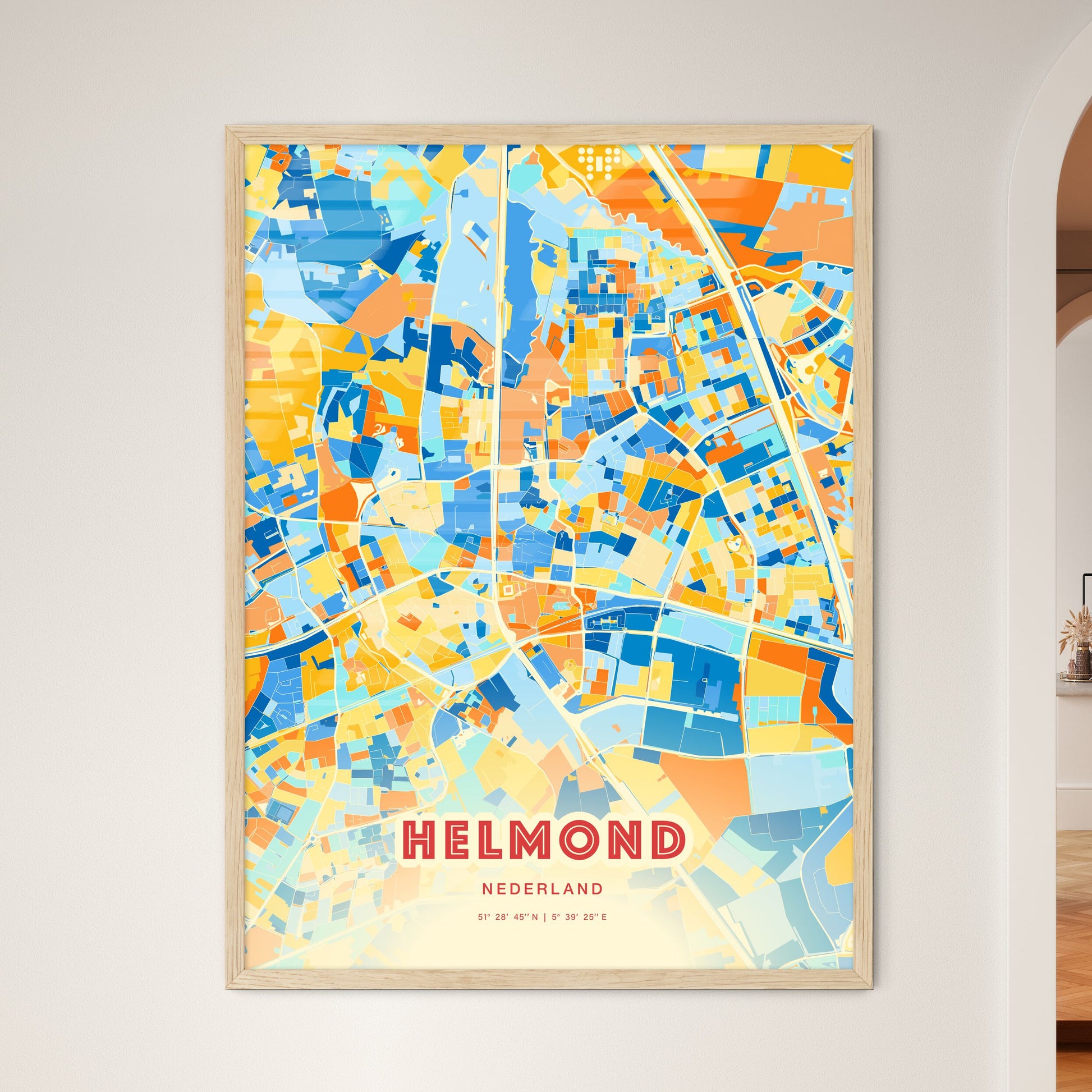 Colorful HELMOND NETHERLANDS Fine Art Map Blue Orange