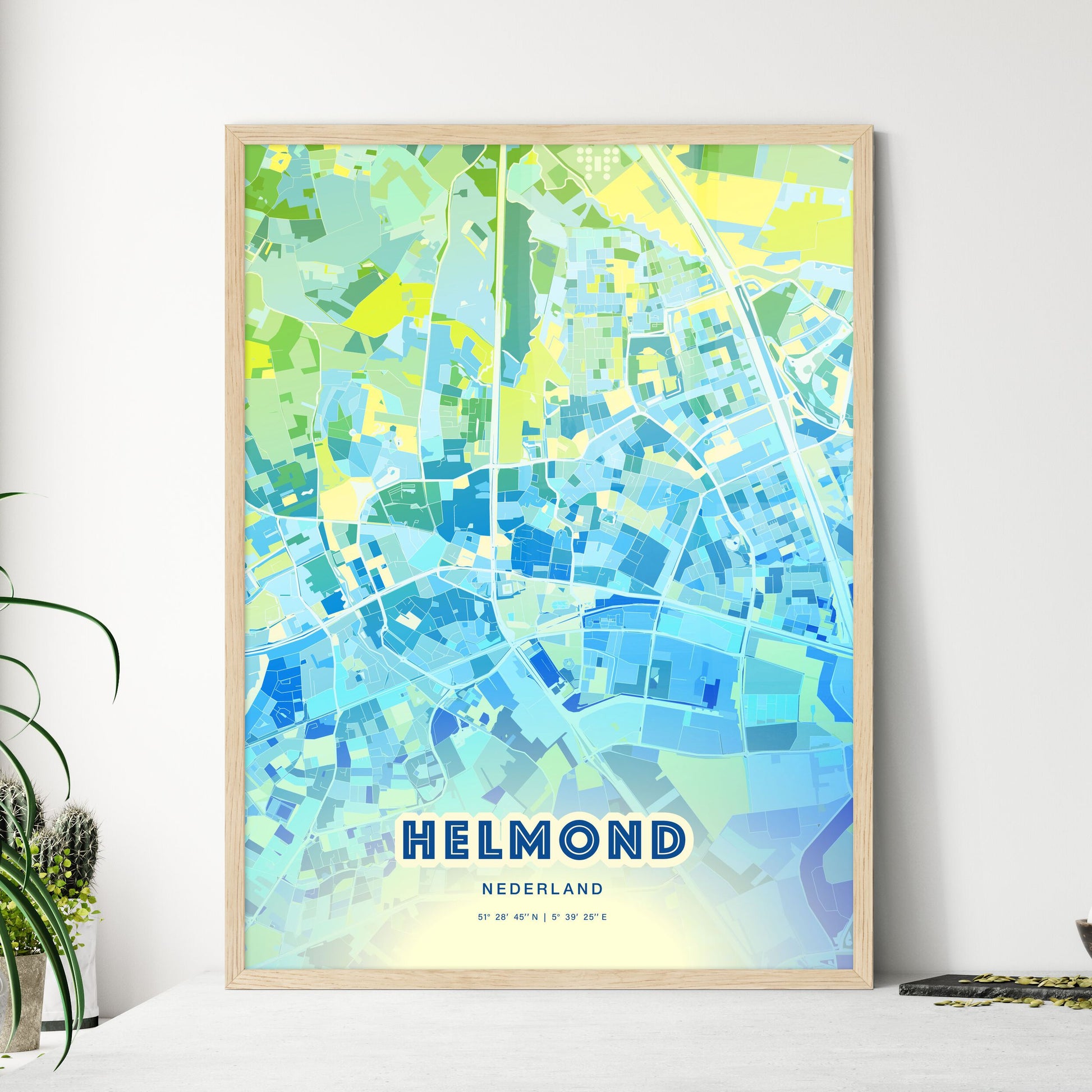 Colorful HELMOND NETHERLANDS Fine Art Map Cool Blue