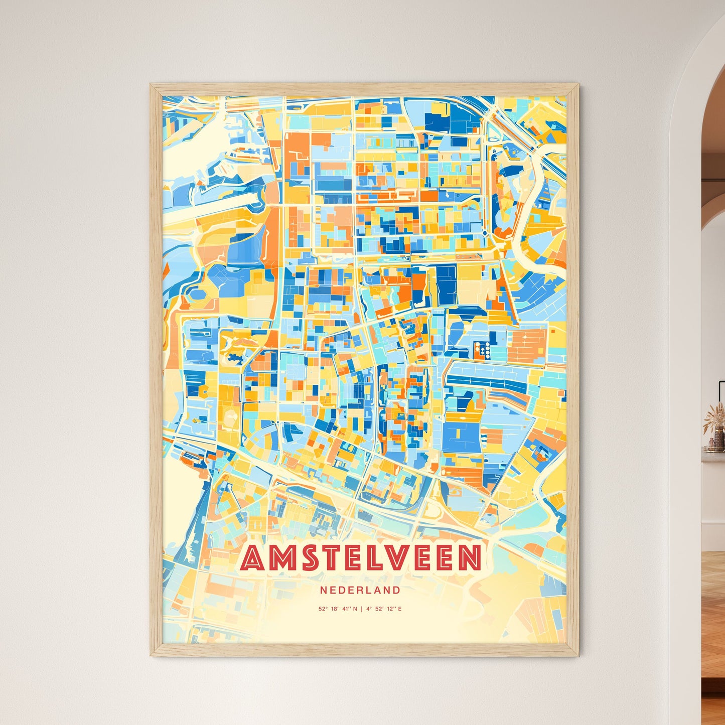 Colorful AMSTELVEEN NETHERLANDS Fine Art Map Blue Orange