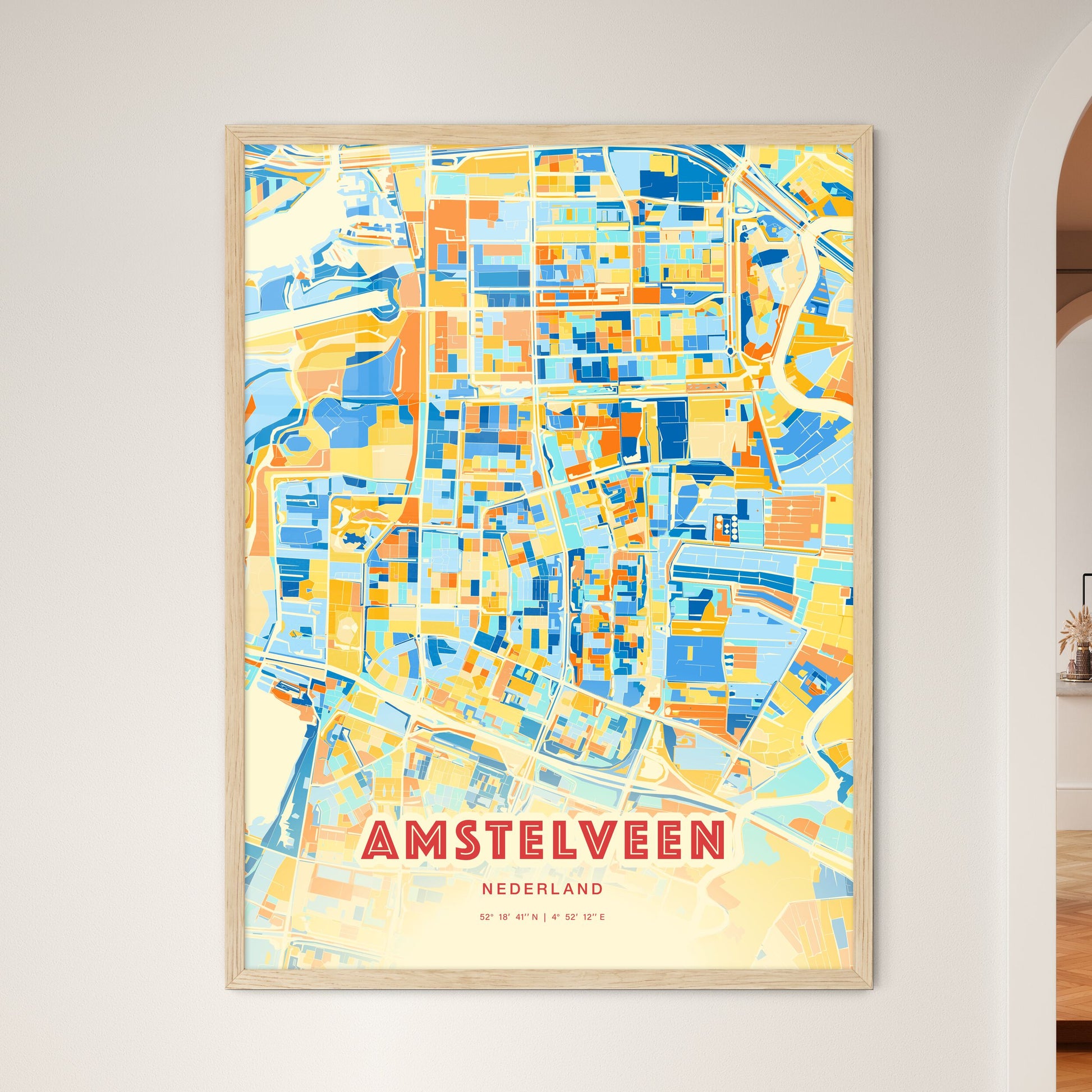 Colorful AMSTELVEEN NETHERLANDS Fine Art Map Blue Orange