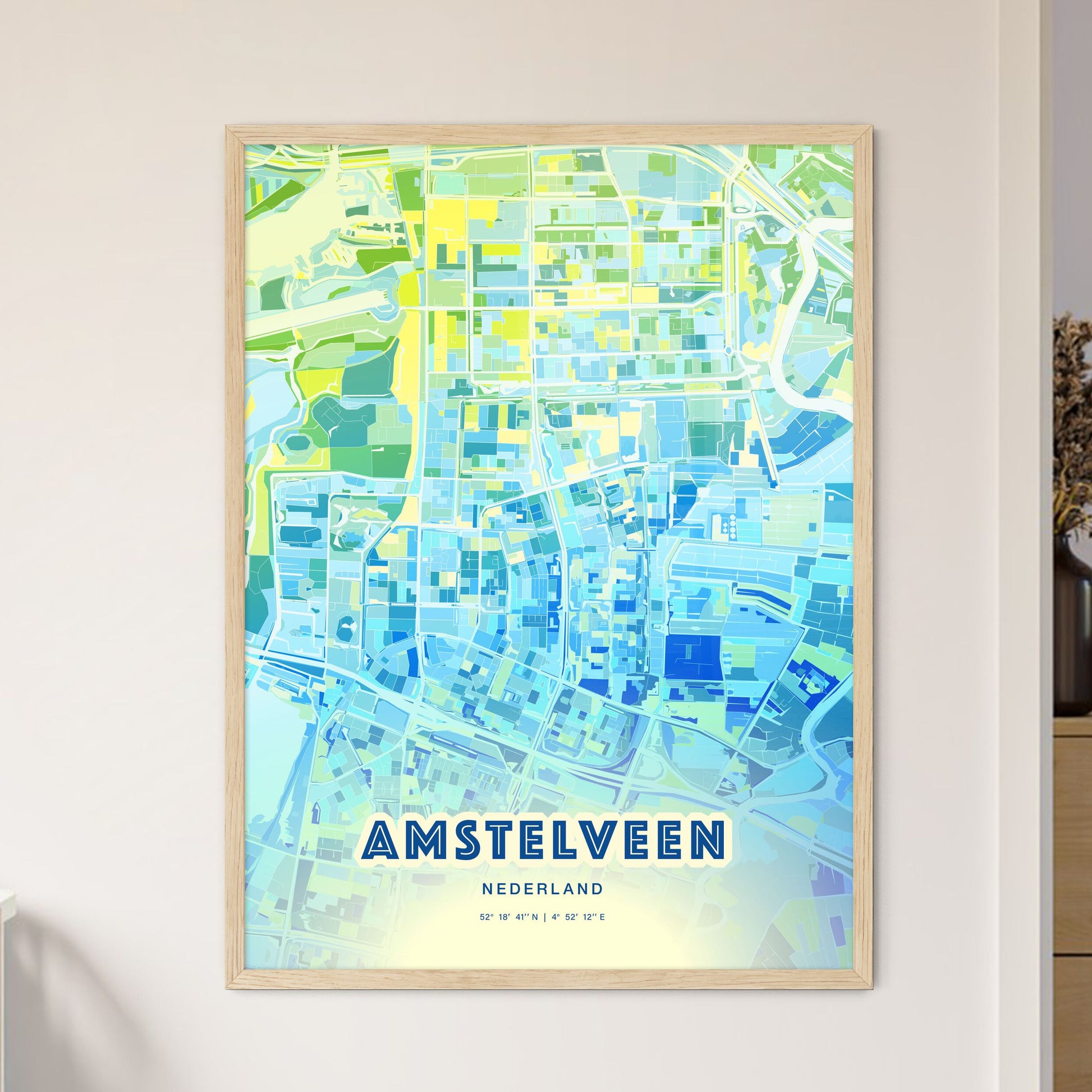 Colorful AMSTELVEEN NETHERLANDS Fine Art Map Cool Blue