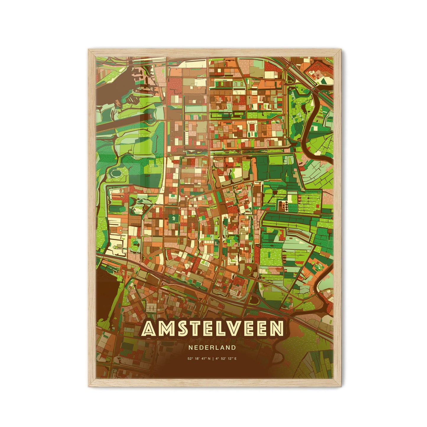 Colorful AMSTELVEEN NETHERLANDS Fine Art Map Farmhouse