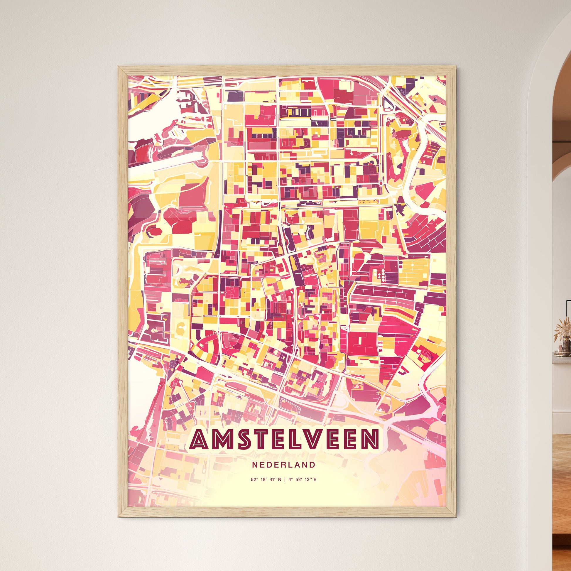 Colorful AMSTELVEEN NETHERLANDS Fine Art Map Hot Red