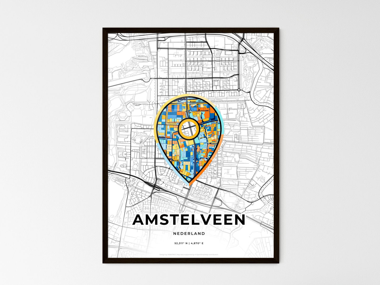 Amstelveen Netherlands wedding art map with pointer icon