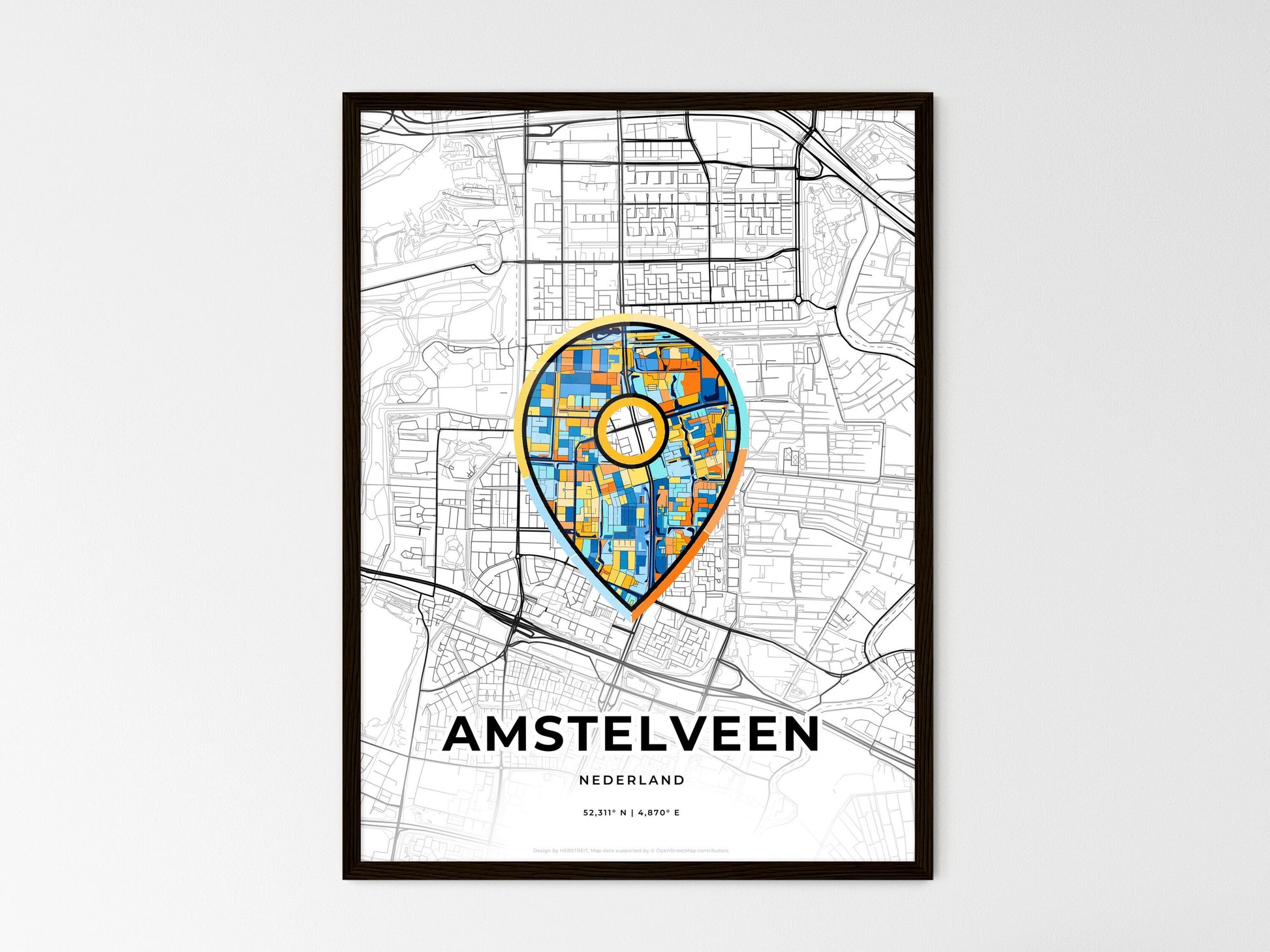 Amstelveen Netherlands wedding art map with pointer icon