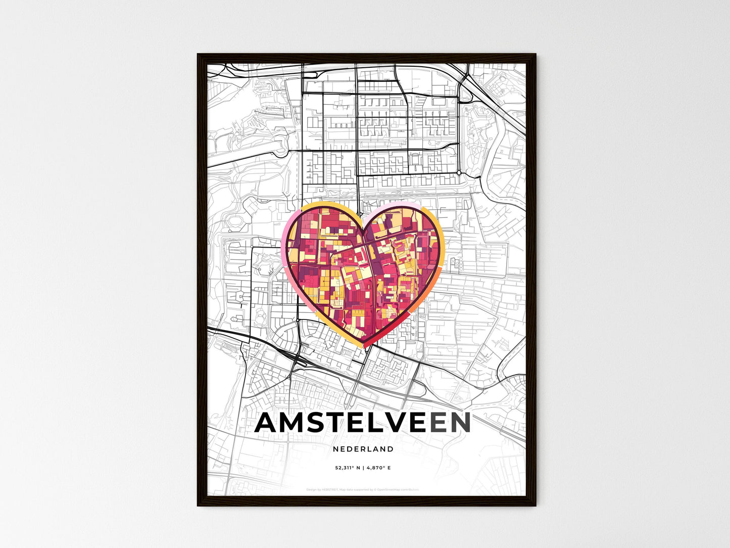 Amstelveen Netherlands wedding art map with heart icon